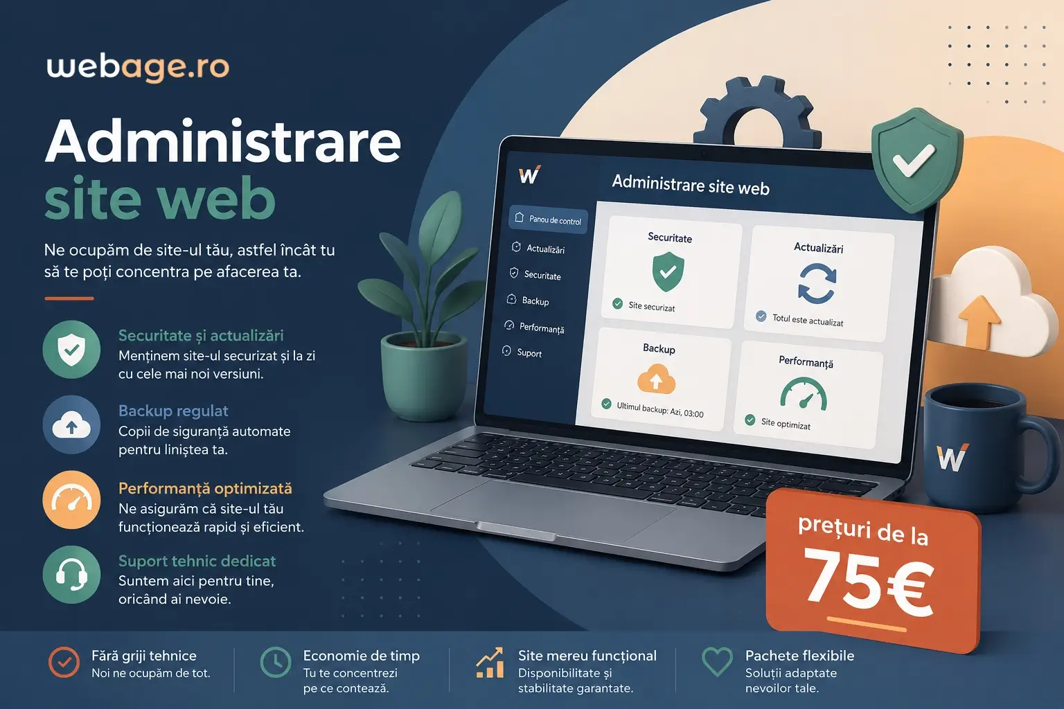 Administrare site web - preturi de la 75€ pe lună - webage.ro